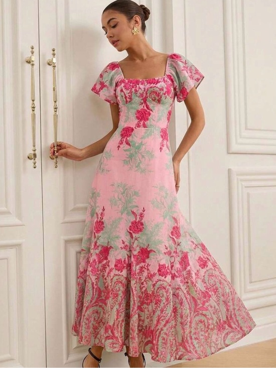 Aveloria Dresses & Skirts - Size 12 Floral Pink Square-Neck Maxi Dress